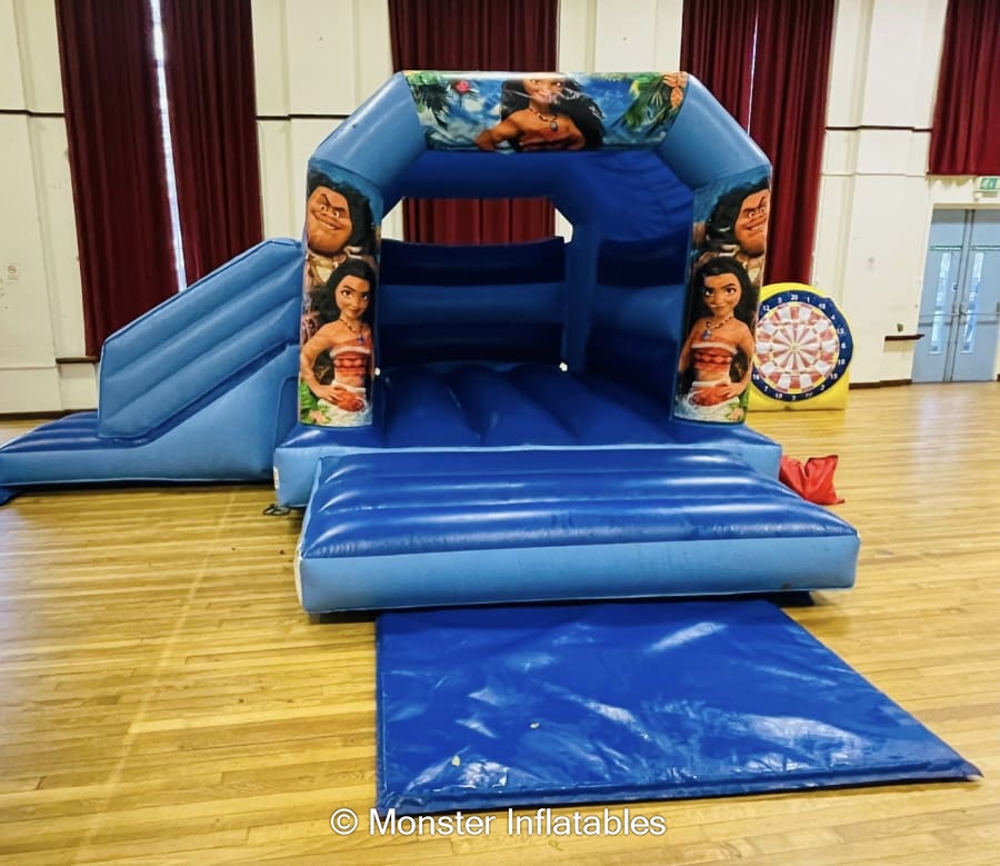 Moana Bounce & Side Slide Bouncy Castle (Blue 18x15) Best Bouncy Castle & Soft Play Hire