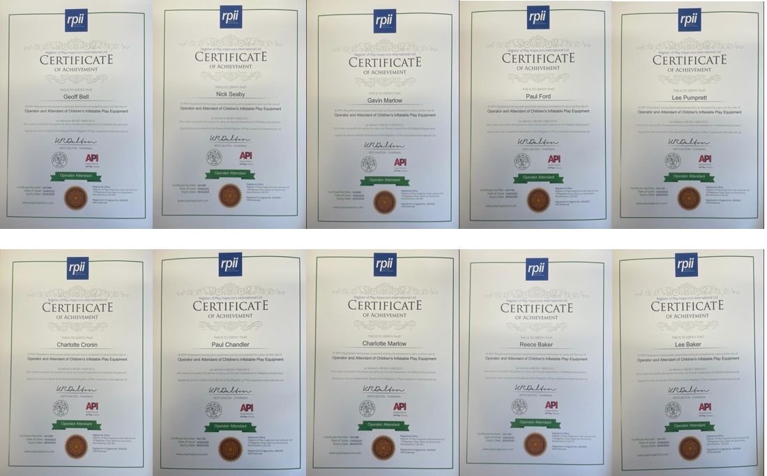 Monster Inflatables RPII safety certificates