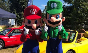 Mario and Luigi mascots at a Chelmsford bouncy castle hire job Bouncy castle & mascot hire Chelmsford